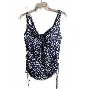 Lands End Elegant Navy Leaf Print Tankini Top Size 8 DD